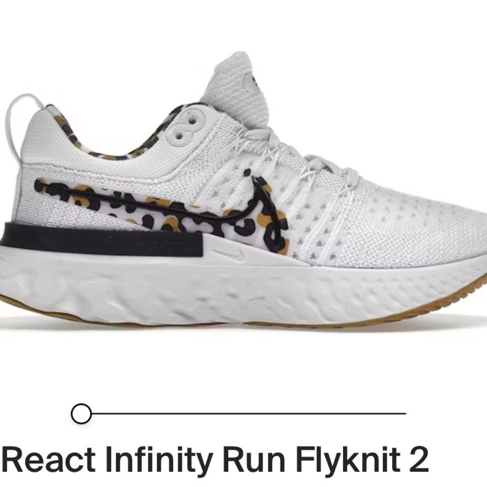 Nike Women's Flyknit Running Shoe - White and Beige with Leopard Accent